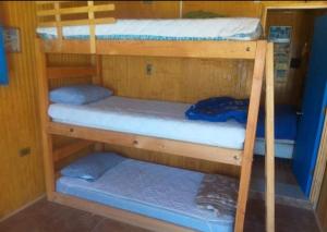 three bunk beds in a small room at Cabañas Juan Gaviota in Punta de Choros