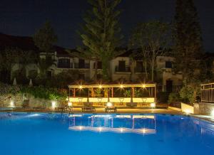 a large swimming pool at night with lights at Elpida Village in Istro