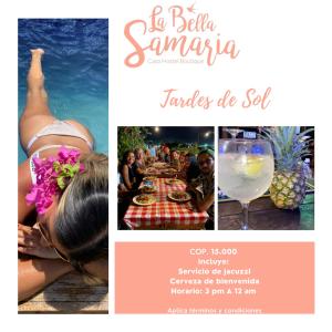 un collage de fotos de una fiesta con una mesa y bebidas en Casa La Bella Samaria Boutique, en Santa Marta