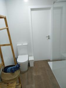 een witte badkamer met een toilet en een ladder bij Apartamentos Areia e Mar Norte in Vila Praia de Âncora