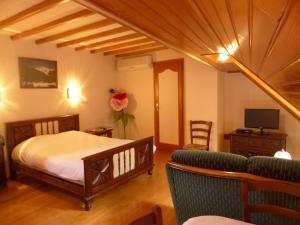 a bedroom with a bed and a tv and a couch at LA Bouigane in Saint-Lary