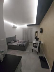 Un dormitorio con una cama, un escritorio y una silla. en Apartmani Krtolica, en Novi Sad
