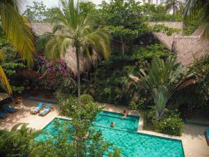 Cayena Beach Villa في Guachaca: اطلالة جوية على منتجع مع مسبح