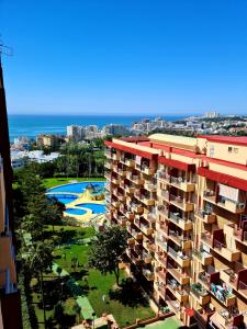 an aerial view of a building and a pool at Dream Studio in Benalmadena Costa del Sol in Benalmádena