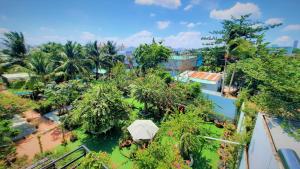 an overhead view of a garden with an umbrella at Thanh Dat Resort in Can Tho