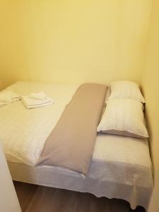 a bed with two pillows on it in a room at Apartament 1 Central in Târgu-Mureş