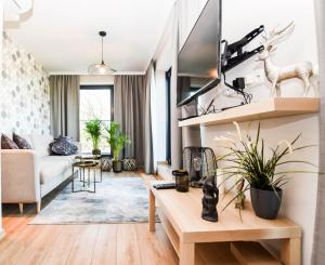 Televízia a/alebo spoločenská miestnosť v ubytovaní Apartamenty nad Wisłą