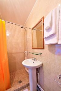 a bathroom with a sink and a shower at Mini-Hotel Pushkin in Blagoveshchensk