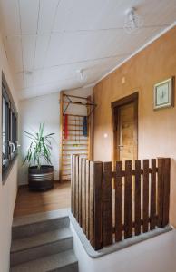 a hallway with a wooden fence and a plant at Apartma Ob stari murvi, Sežana in Sežana