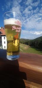 a glass of beer sitting on top of a table at Suites Tara Exclussive in Kaludjerske Bare
