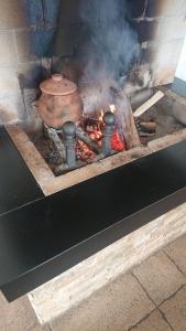 a stove with a pot on top at Suites Tara Exclussive in Kaludjerske Bare