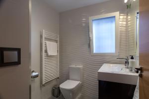 サモラにあるFerrobús Apartamentoのバスルーム(トイレ、洗面台付)、窓が備わります。