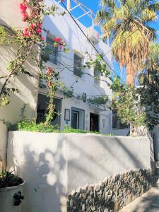 a white house with flowers on the side of it at Denizati Pension in Bodrum City