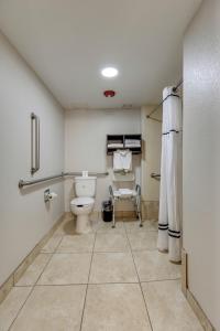 a bathroom with a toilet and a chair in it at Alexis Inn and Suites Hotel in Nashville