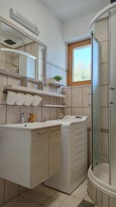 a bathroom with a sink and a shower at Apartments Riba in Vis
