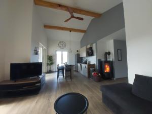 sala de estar con sofá y chimenea en Villa Paula, en Lun