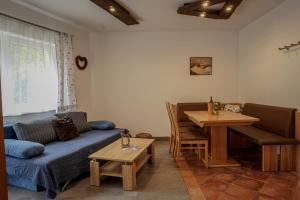 ein Wohnzimmer mit einem Sofa und einem Tisch in der Unterkunft Haus Bodner-Scherer in Mühlbach am Hochkönig