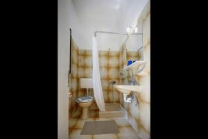 a bathroom with a shower and a toilet and a sink at Emily Apartments Dassia in Dassia
