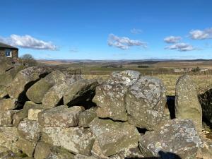 einen Haufen Steine auf einem Feld in der Unterkunft The Gun at Ridsdale in Ridsdale