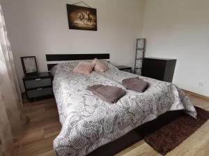 ein Schlafzimmer mit einem Bett mit zwei Kissen darauf in der Unterkunft Przystanek Przywidz in Trzepowo