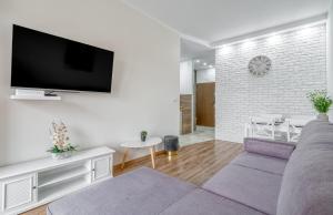 Televízia a/alebo spoločenská miestnosť v ubytovaní Apartament G11 z miejscem parkingowym