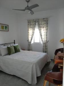 a bedroom with a bed and a ceiling fan at Apartamento vacacional máximo 4 personas in Novo Sancti Petri +12 photos