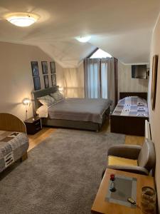 a bedroom with a bed and a couch and a table at Apartments Aleksandra Cetinje in Cetinje