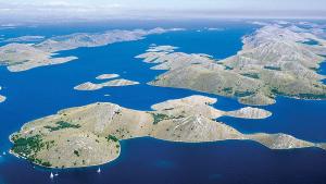 an aerial view of a group of islands in the water at N & D in Šibenik