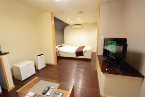 笠間市にあるKasama Shizu ( Love Hotel )のベッド1台とテレビが備わる小さな客室です。