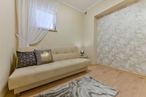 德茲維濟諾的住宿－Apartament u Ani 2，带沙发和窗户的客厅