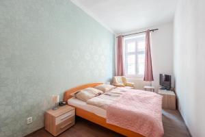 - une petite chambre avec un lit et une fenêtre dans l'établissement Spacious Apartment Děčín, à Děčín