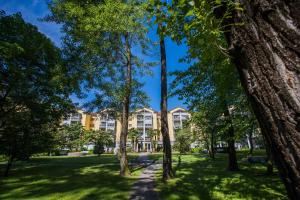 a park with trees in front of a building at Tertianum Residenza Al Lido - Appartements & Restaurant in Locarno