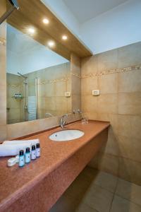 Naẖal Ya‘alonKibbutz Ketura Guest House的带水槽和镜子的浴室