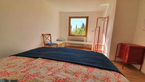 um quarto com uma cama grande e uma janela em Traumhafte Gartenwohnung in Überlinger Hanglage - Zur goldenen Kiwi em Überlingen