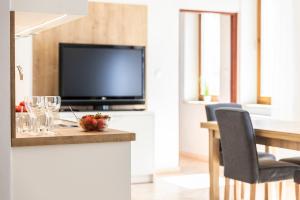 Televízia a/alebo spoločenská miestnosť v ubytovaní udanypobyt Apartament z Basenem