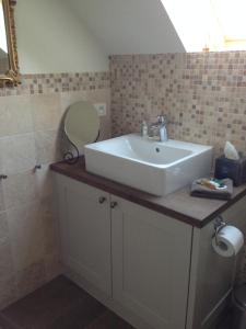 a bathroom with a white sink and a mirror at B&B Droomzoet in Herentals +14 photos