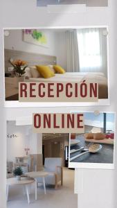 a bedroom with a bed and a room with aederation online at Hotel Sunna Benicassim in Benicàssim