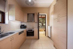- une cuisine avec des placards en bois et un évier dans l'établissement Villa Elides, à Filakí