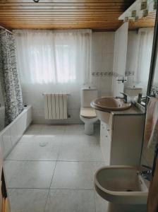 La salle de bains est pourvue de toilettes et d'un lavabo. dans l'établissement Apartamento O Grove, à O Grove