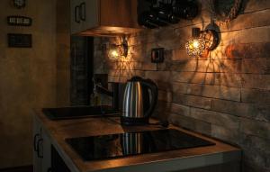 a kitchen with a sink and a kettle on a counter at Dunavska Kuća in Smederevo
