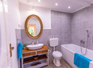 ein Badezimmer mit Waschbecken, Toilette und Spiegel in der Unterkunft Dalmatian Green Peak in Slime
