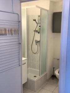 a bathroom with a shower and a toilet at Sète 2.0 in Sète