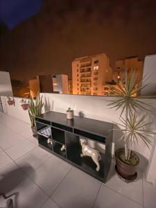 a balcony with a table and potted plants at Apartamento Independiente 1 dormitorio cama Queen in Lima