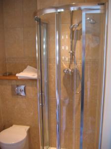 y baño con ducha y aseo. en Yeo Dale Hotel en Barnstaple