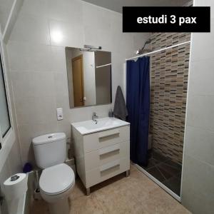 a bathroom with a toilet and a sink and a shower at Apartament Berga in Berga