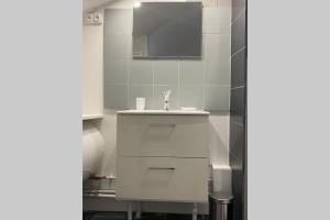 ein Bad mit einem Waschbecken und einem Spiegel in der Unterkunft Appartement centre ville de Dieppe in Dieppe