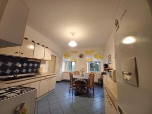 a kitchen with a table and chairs and a refrigerator at Penzionek U Františka in Mařenice