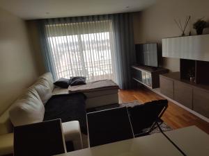 ein Wohnzimmer mit Sofa und Fernseher in der Unterkunft Furadouro Beach Spot in Ovar