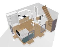 een illustratie van een woonkamer met een trap bij Studio neuf 001 proche gare TGV, A36 et Hôpital in Botans