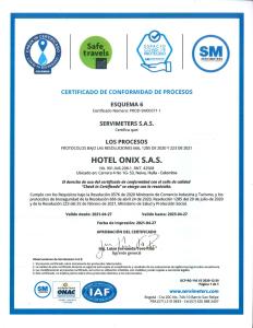 Majutusasutuses Onix Hotel olev sertifikaat, autasu, silt või muu dokument